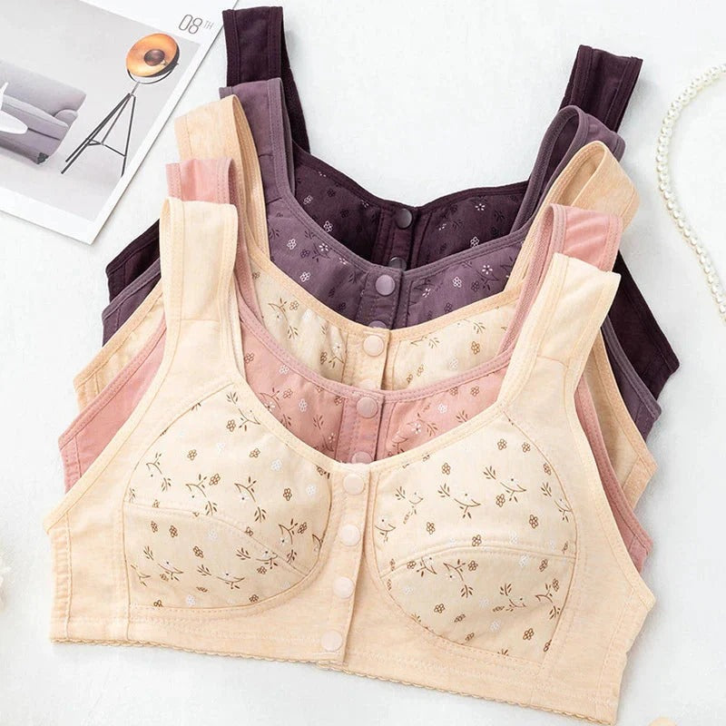 Front Open Cooling Cotton Bra for Anti-Sagging Support & Posture Correction